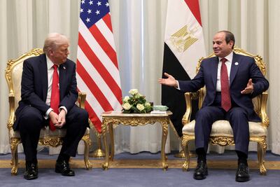 Egyptian President Abdel Fattah El Sisi, right, with US President Donald Trump in Sharm El Sheikh, Egypt, in October 2025. Reuters