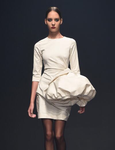 A model walks the runway during the Essa show at Fashion Forward. Stuart C Wilson / Getty Images for FFWD