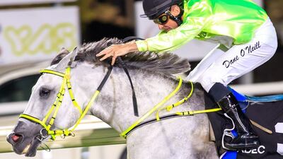 Dane O’Neill rides Hameem to victory in the Jewel Crown Prep in Abu Dhabi’s opening meeting on Thursday, November 10, 2022. Photo: ERA