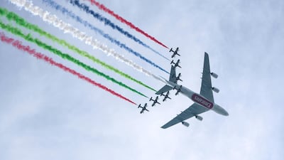 The display group flies over the UAE to celebrate National Day. Khushnum Bhandari/ The National