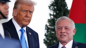 US President Donald Trump greets Jordan's King Abdullah II outside the White House in Washington, in February 2025. EPA