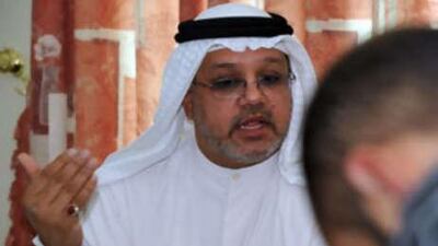Jalal Fairooz, a member of Bahrain's parliament, speaks to reporters during a press conference yesterday.