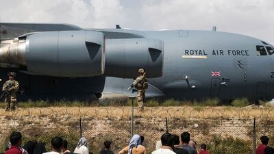Members of the UK Armed Forces take part in evacuations from Kabul airport in August. AP Photo