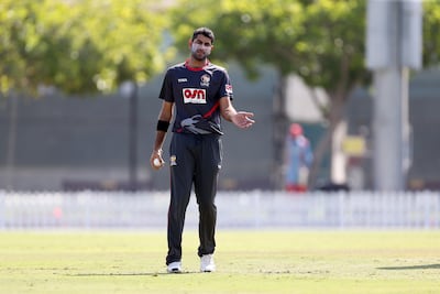 Ahmed Raza prepares to bowl during a match for the UAE against Hong Kong in 2015. Pawan Singh / The National