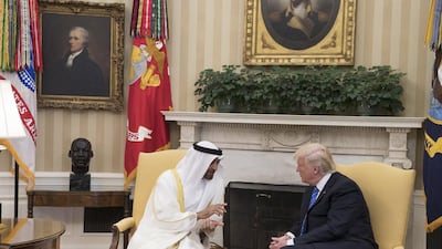 Sheikh Mohammed bin Zayed, Crown Prince of Abu Dhabi and Deputy Supreme Commander of the UAE Armed Forces, meets with US president Donald Trump in the Oval Office of the White House. Ryan Carter / Crown Prince Court - Abu Dhabi