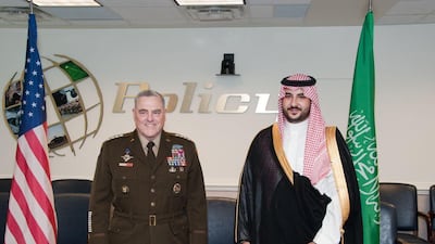 Prince Khalid bin Salman, Saudi Arabia's Vice Minister of Defence, meets chairman of the Joint Chiefs of Staff, Gen Mark Milley.
