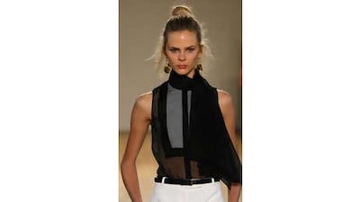 Designer Antonio Berardi layered opaque with sheer.