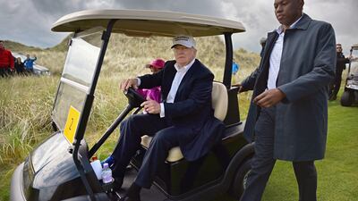 Mr Trump at his golf course in Aberdeen, north-east Scotland