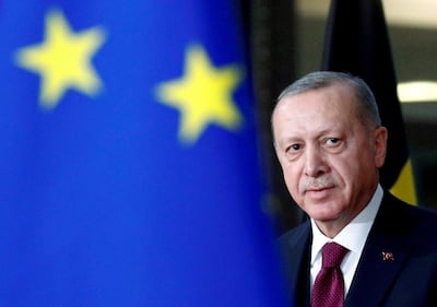 Turkish President Recep Tayyip Erdogan in Brussels, Belgium, March 9, 2020. Reuters