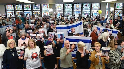 The crowd gathered to call for the release of the hostages. AFP
