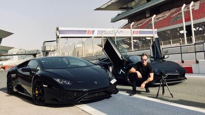 Shooting with two Lamborginis at Dubai Autodrome. Pepper Yandell