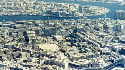 An aerial view of Dubai Creek from September 1987, after oil prices had collapsed. Greg English / AP Photo