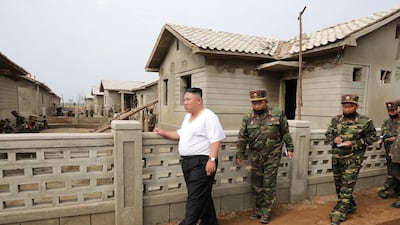 North Korea's leader Kim Jong-un inspects a flood-hit site in the country's North Hwanghae province. Reuters