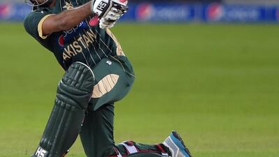 Pakistan’s Sarfraz Ahmed can go down on one knee and sweep fast bowlers effortlessly as he did in Dubai yesterday. Aamir Qureshi / AFP