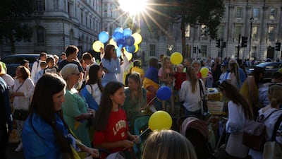 Demonstrators in Whitehall as part of the Ukrainian independence day celebrations in London. Getty Images