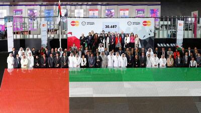 November 3: MasterCard and 21 of its bank partners marked Flag Day by setting a record creating the largest mosaic made entirely from bank cards – using 30,000 of them. The mosaic, which depicted the UAE flag, stretched over 141 square metres. Courtesy MasterCard