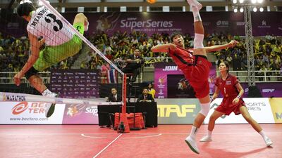Thailand’s Sasiwimol Janthasit (R) in action with Myanmar’s Kay Zin Htut during the final. Asia Sports Ventures / Action Images via Reuters