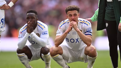 Ethan Ampadu, right, and Wilfried Gnonto of Leeds United react to defeat. Getty Images