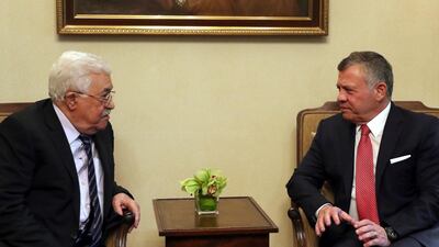 Jordan's King Abdullah II (R) with Palestinian President Mahmoud Abbas at the Royal Palace in Amman on Thursday, Dec. 7, 2017. Khalil Mazraawi/Pool photo via AP
