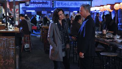 Alana de la Garza, left, and Gary Sinise in Criminal Minds: Beyond Borders. Darren Michaels / CBS via Getty Images
