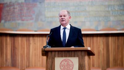 Mr Scholz spoke at Charles University in Prague, a city steeped in European history. EPA