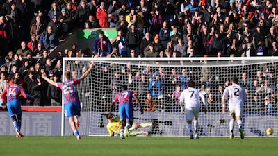 Jean-Philippe Mateta scores at the second attempt after being made to retake his penalty. Getty Images
