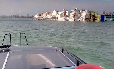 The capsized Queen Hind of the coast of Romania on November 24, 2019. AFP/IGSU Romania