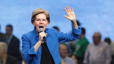 Democratic presidential candidate Sen. Elizabeth Warren (D-MA) speaks at the Liberty and Justice Celebration at the Wells Fargo Arena on in Des Moines, Iowa. Fourteen of the candidates hoping to win the Democratic nomination for president are expected to speak at the Celebration. AFP