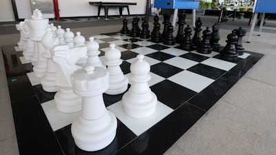 A giant chess set in the games room