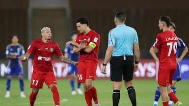 Guilherme Bala of Shabab Al Ahli reacts after his goal was disallowed following a VAR review during the AFC Champions League semi-final against Machida Zelvia. Getty Images