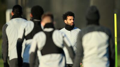 Liverpool's Mohamed Salah attends a training session on March 7, 2022, on the eve of their Uefa Champions League last-16 second leg against Inter Milan. AFP