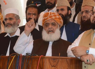 Maulana Fazlur Rehman, head of a Pakistani religious parties' alliance, contesting the election outcome. BK Bangash / AP