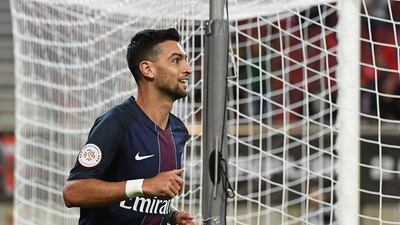 Paris Saint-Germain’s Argentinian midfielder Javier Pastore celebrates scoring during the Trophee des Champions ‘super cup’ match between PSG and Lyon in Klagenfurt, Austria, on August 6, 2016. Boris Horvat / AFP