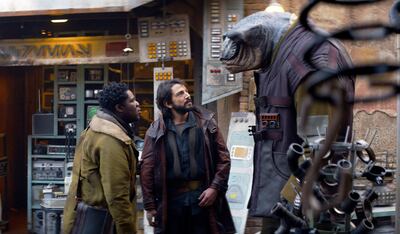 Raymond Anum, Diego Luna and Ian Whyte in 'Andor', which peels back the layers on the anti-hero of 'Rogue One'. AP
