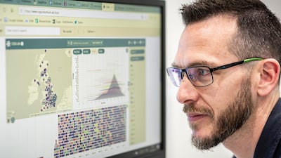 Dr Justin O'Grady looks at a coronavirus lineage map for the UK. Courtesy: Quadram Institute
