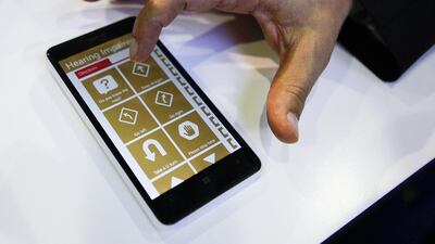 Dubai Taxi Corporation’s new customer application for Windows phones, developed by Microsoft and the emirate’s Community Development Authority. It made its public debut at Gitex, which ends today. Sarah Dea / The National