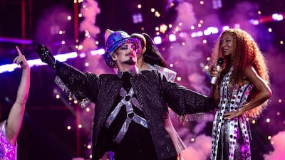 Boy George performs at the 2026 Eurovision Song Contest. He rejected calls to boycott the event over Israel's participation. Getty Images