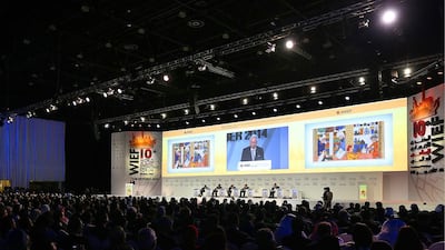 Najib Razak, the Malaysian prime minister, addresses participants of the World Islamic Economic Forum in Dubai. Satish Kumar / The National