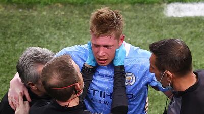 Manchester City midfielder Kevin de Bruyne receives medical treatment during their Champions League final defeat against Chelsea at the Dragao stadium in Porto on Saturday, May 29. AFP