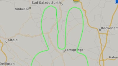 A private Tecnam P92 Echo plane sketched an Easter Bunny near Einbeck, Germany, on April 8, 2020. Courtesy FlightRadar24.