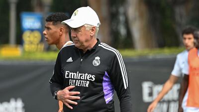 Real Madrid manager Carlo Ancelotti during the training session in Los Angeles. AFP