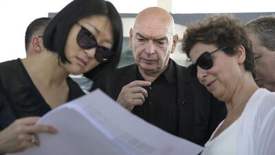 Fleur Pellerin, left, the French culture minister, with Louvre Abu Dhabi architect Jean Nouvel at the museum’s site. Silvia Razgova / The National