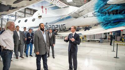 Saudi Arabia's Crown Prince Mohammed bin Salman visits Virgin Galactic in California on April 2, 2018. Photo: Saudi Press Agency