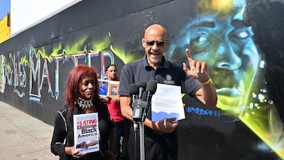 Los Angeles Urban Policy summit president Earl Ofari Hutchinson and Donna Dymally after leaked audio recordings revealed leaders made racist remarks. AFP