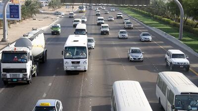 Traffic in the Mussaffah Industrial area in Abu Dhabi. A WHO director has praised the nation’s efforts to improve road safety. Asmaa Al Hameli / The National