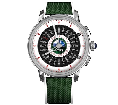 Bovet has produced two limited editions, including a seven-piece version of its world timer, the Récital 30, adorned in the colours of the UAE flag. Photo: Bovet