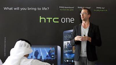 Doran Davies, HTC's director of products in the region, at the UAE launch of the HTC One at Jumeirah Beach Residence in Dubai. Razan Alzayani / The National