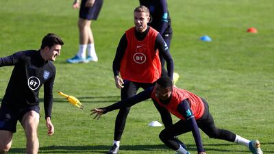 England's players training in Prague ahead of their Euro 2020 Group A qualifying match against Bulgaria in Sofia on Monday. Reuters