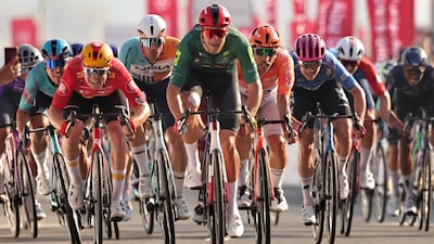 Lidl-Trek's Italian rider Jonathan Milan approaches the tape and victory in Abu Dhabi. AFP