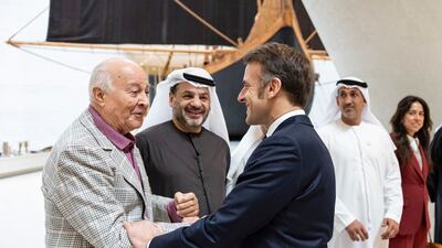 Mr Macron meets Bassam Freiha of the Bassam Freiha Art Foundation in Abu Dhabi